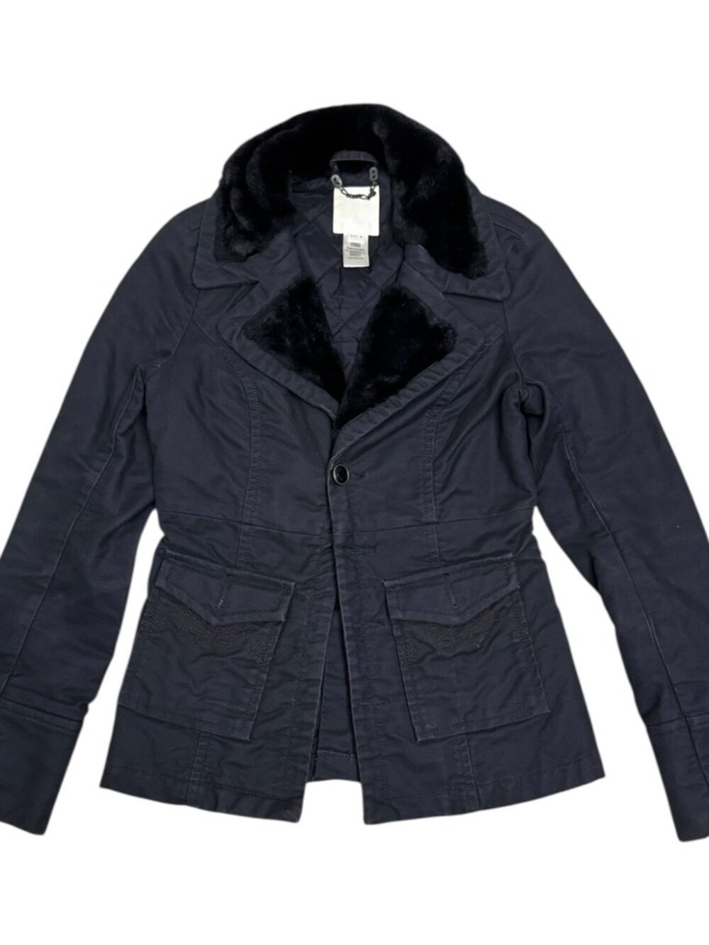 DIESEL Faux Fur Trim Luxury Designer Trench Casual Jacket Coat Womens Medium